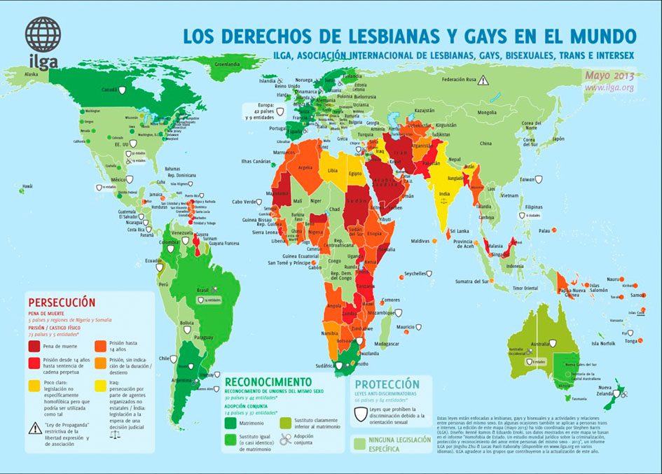 Mapa honetan aurkeztutako datuak Aengus Carrolek ILGArentzat egindako "Homofobia de Estado. Estudio Jurídico Mundial sobre la Orientación Sexual en el Derecho: Criminalización, protección y reconocimiento" txostenetik hartu dira. www.ilga.com orrialdean txostena eta mapa NBEre sei hizkuntza ofizialetan eskura daiteke, hau da, ingelesez, txineraz, arabieraz, frantsesez, errusieraz eta gaztelaniaz. Mapa honen edizio hau (2016ko maiatza) Aengus Carrollek eta Renato Sabbadinik (ILGA) koordinatu dute eta diseinua Eduardo Enokik (eduardo.enoki@gmail.com) egin du.